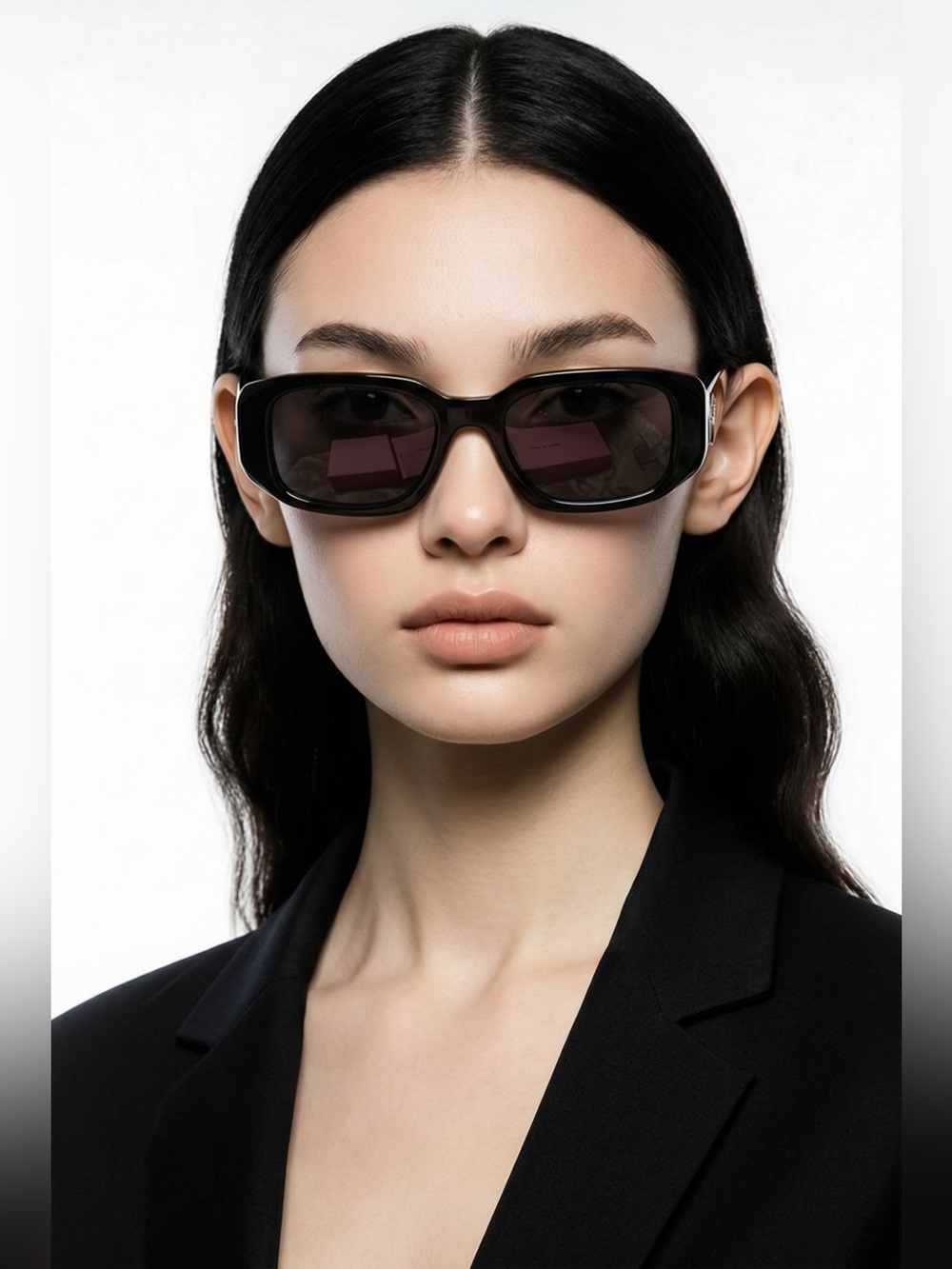 Miu Miu Black  Rectangular  Sunglasses
